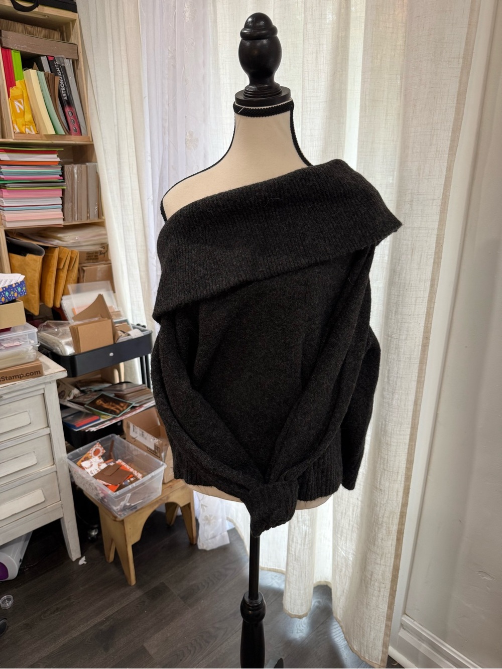 Off-Shoulder Dark Gray Cozy Knit Sweater